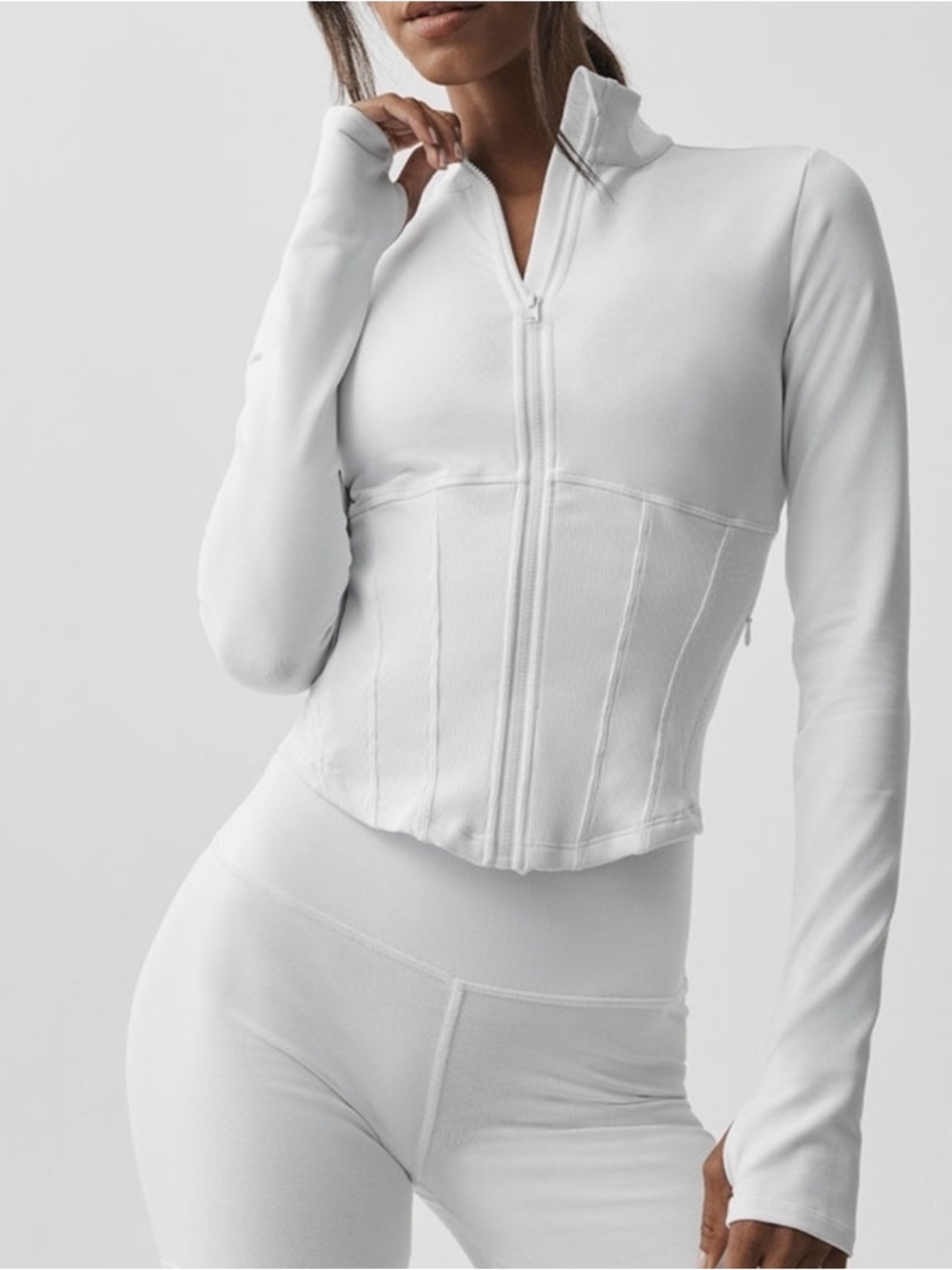 Alo White Zip-Up Fitted Active Jacket